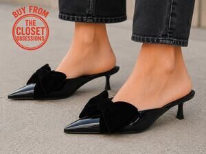 Zara Black Bow Mule Heels Kitten Heel Size 6.5 NWT